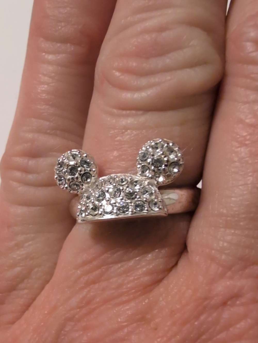 Silver Crystal Mickey Ears Ring